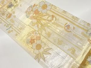 蝶に花々・竹模様織出し袋帯